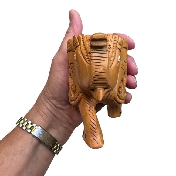 Hand Carved Wooden Elephant Intricate Details Smaller Elephant on Side - Picture 5 of 9